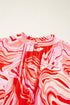 Artistic Muse Abstract Print Ruffle Cascade Mock Neck Blouse